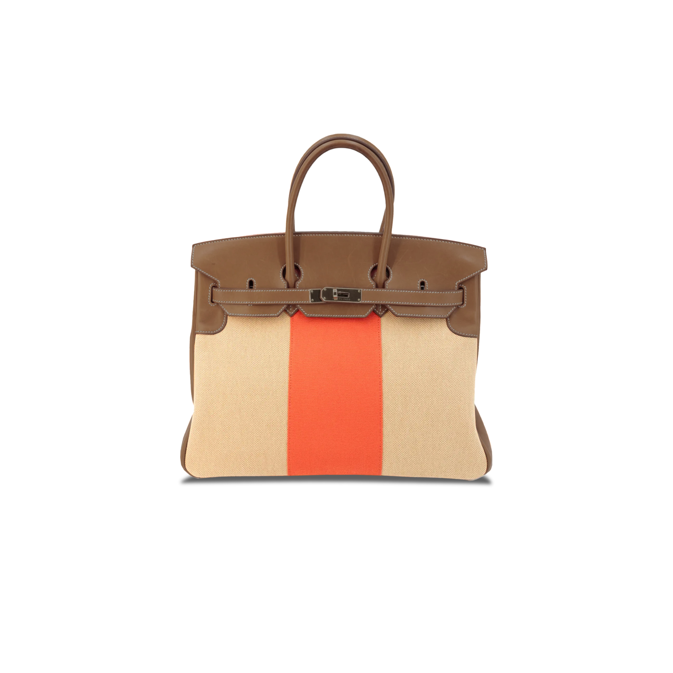 HERMÈS MASTER BIRKIN 30 SWIFT LEATHER CANVAS WITH ORANGE AND GOLDEN BROWN GOLD BUCKLE H082686CK21 (30*23*15cm)